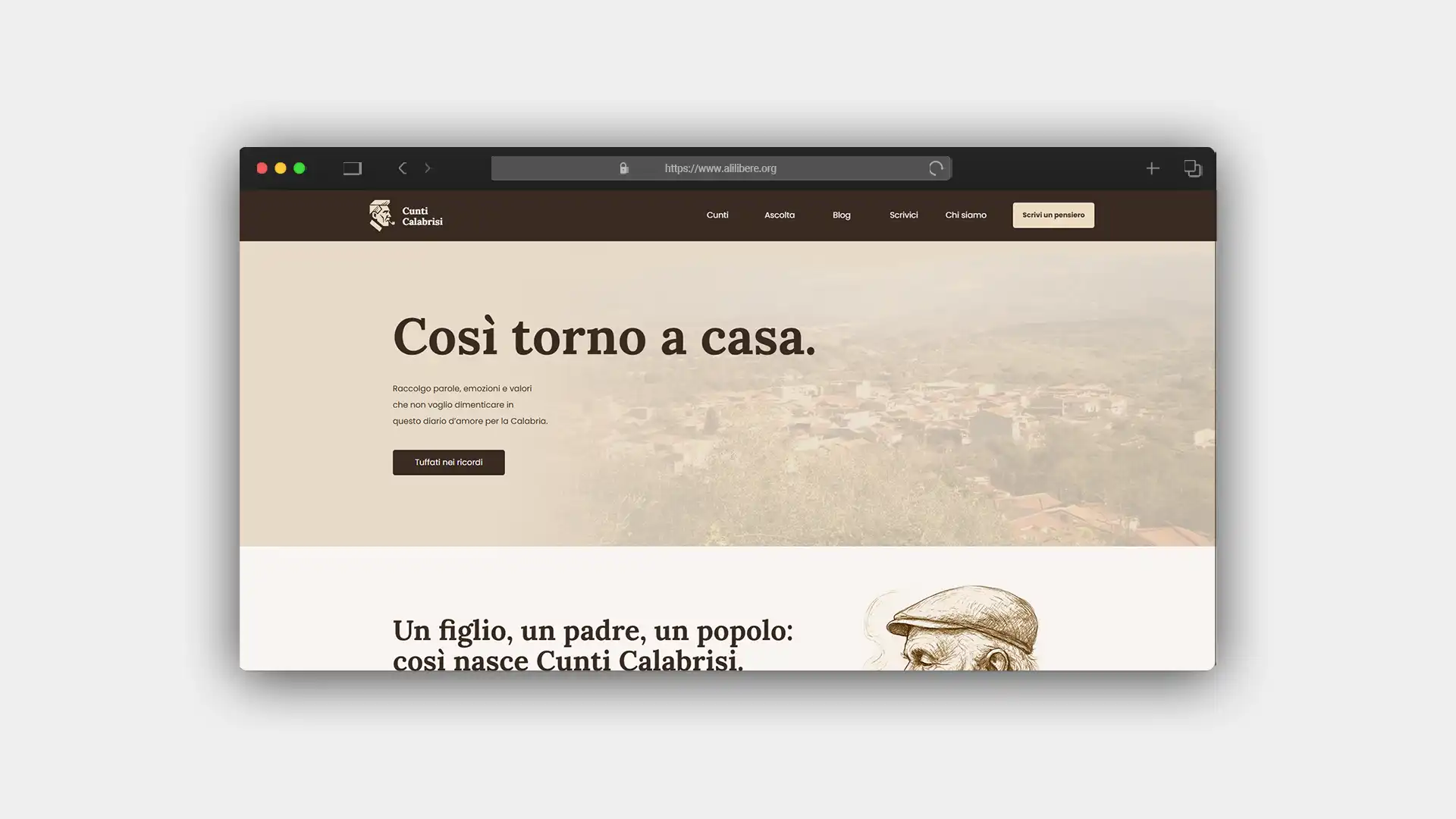 Anteprima della homepage del sito CuntiCalabrisi.it su monitor desktop