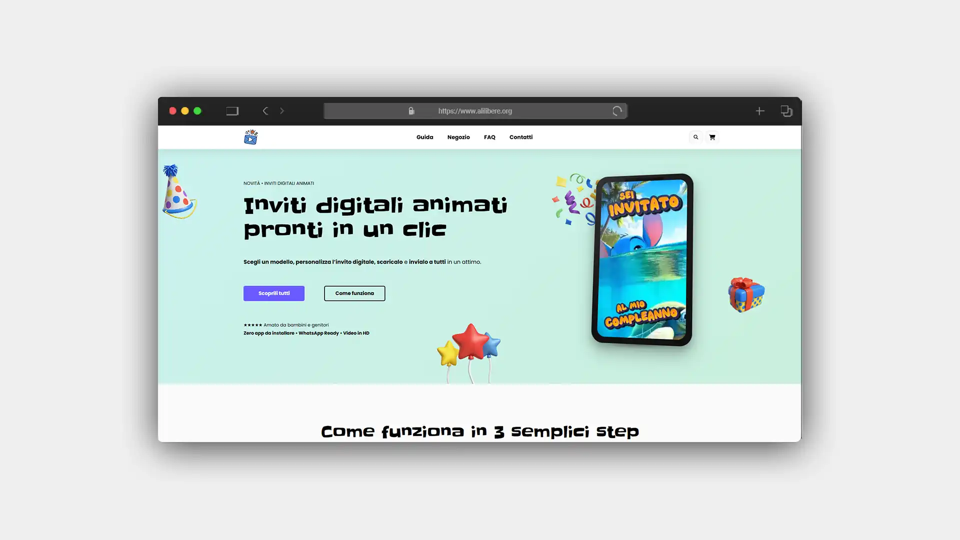 Anteprima della homepage del sito InvitiAnimati.it su monitor desktop